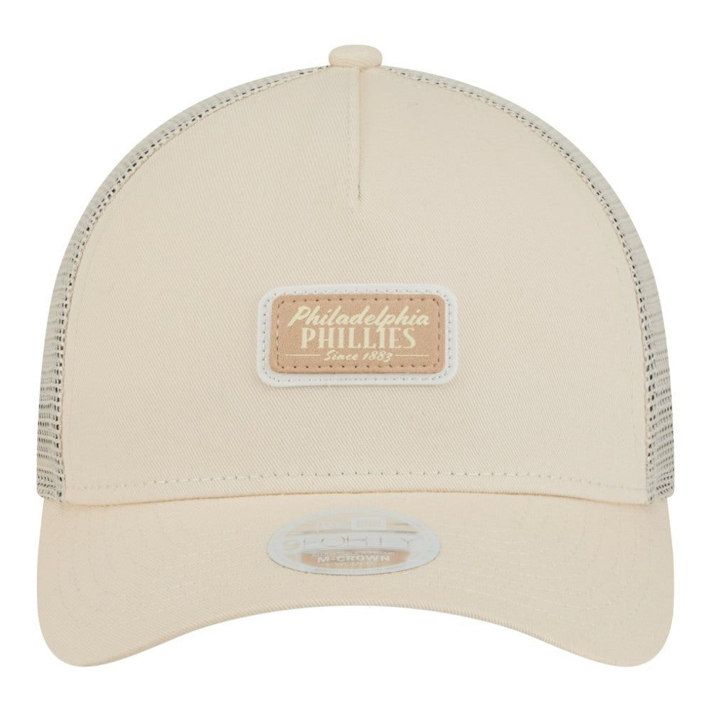 Philadelphia Phillies New Era Women's Tonal Patch 9FORTY M-Crown A-Frame Trucker Adjustable Hat - Light Beige - New Era Discount