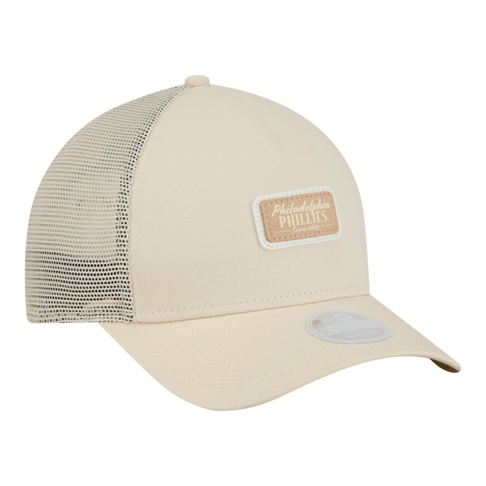 Philadelphia Phillies New Era Women's Tonal Patch 9FORTY M-Crown A-Frame Trucker Adjustable Hat - Light Beige - New Era Discount