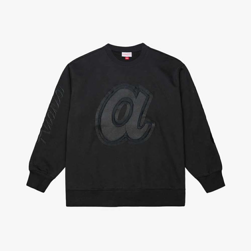Atlanta Braves Mitchell & Ness Phantom Fleece Crewneck Sweatshirt - Black - Mitchell & Ness Discount