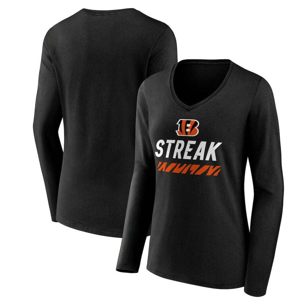 Cincinnati Bengals Women's Streak V-Neck Long Sleeve T-Shirt Black