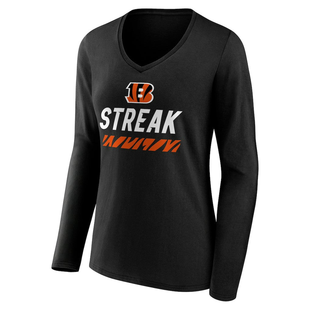 Cincinnati Bengals Women's Streak V-Neck Long Sleeve T-Shirt Black