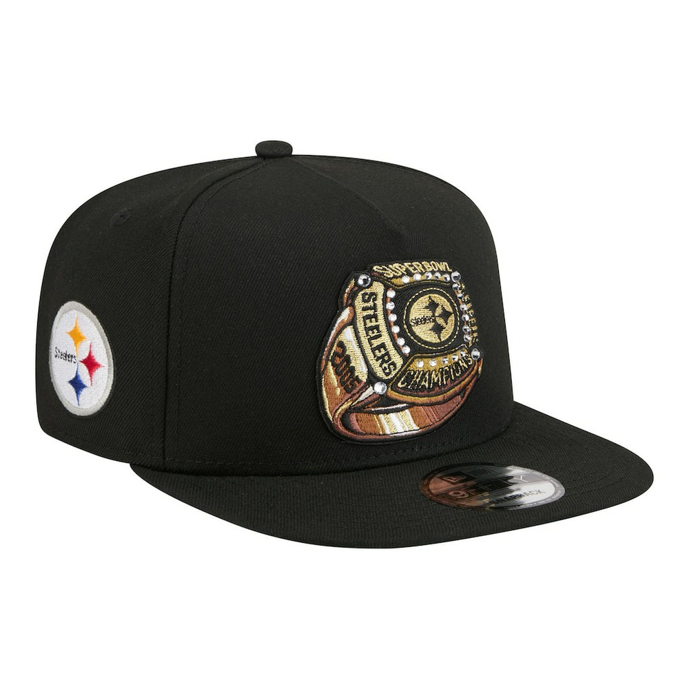 Pittsburgh Steelers New Era Super Bowl Ring 9FIFTY A-Frame Adjustable Hat Black