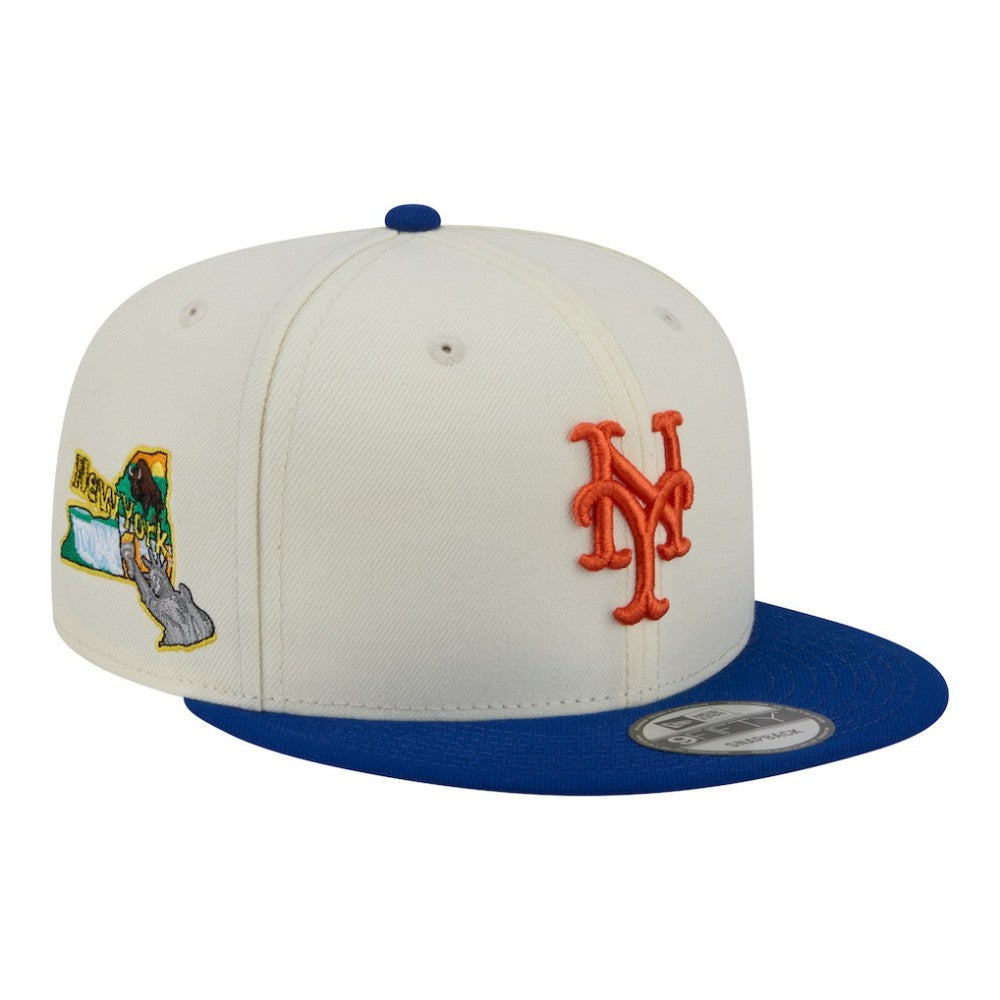 New York Mets New Era Localized 9FIFTY Snapback Hat - Cream/Royal - New Era Discount