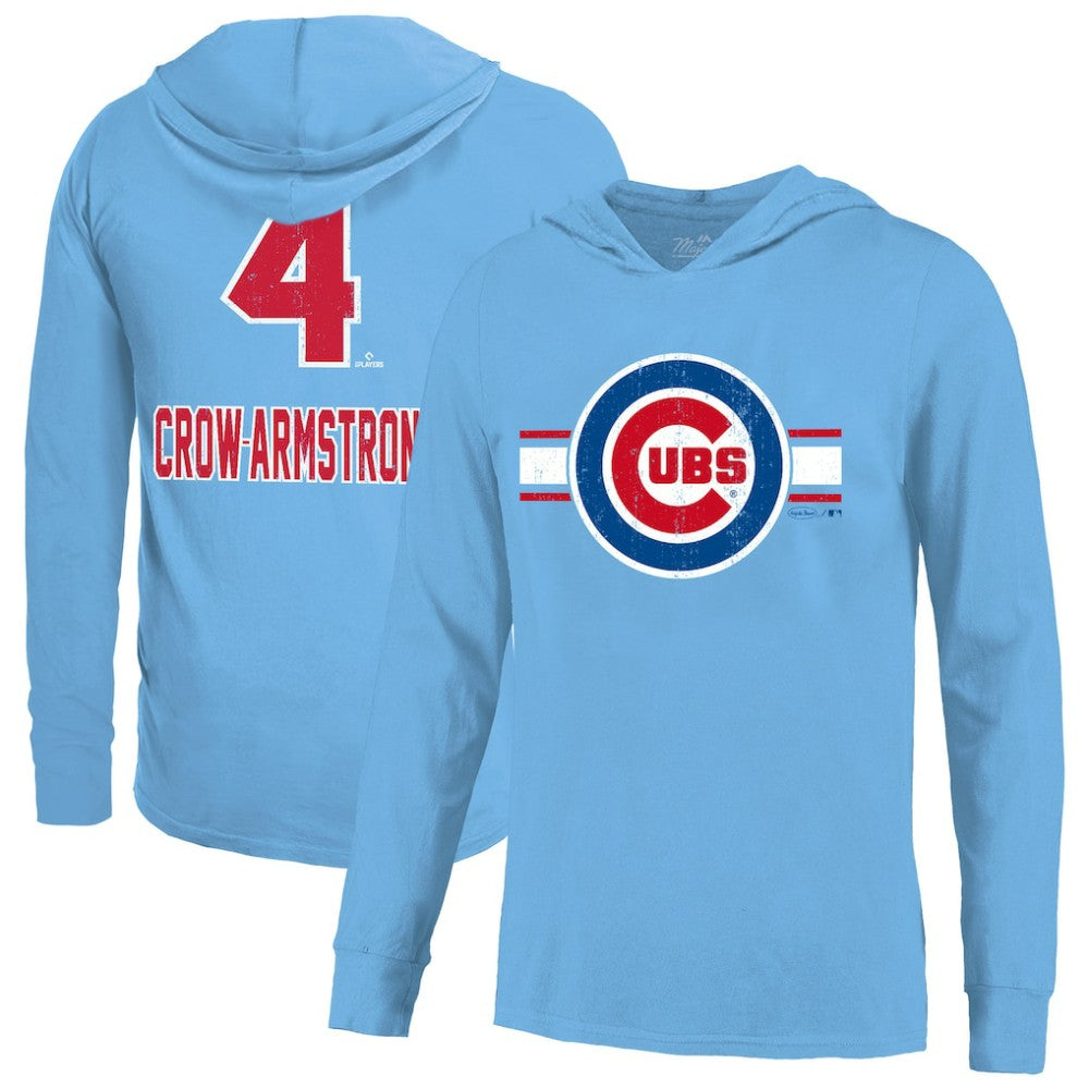 Pete Crow-Armstrong Chicago Cubs Majestic Threads Lightweight Name & Number Hoodie - Light Blue - MLB Sale