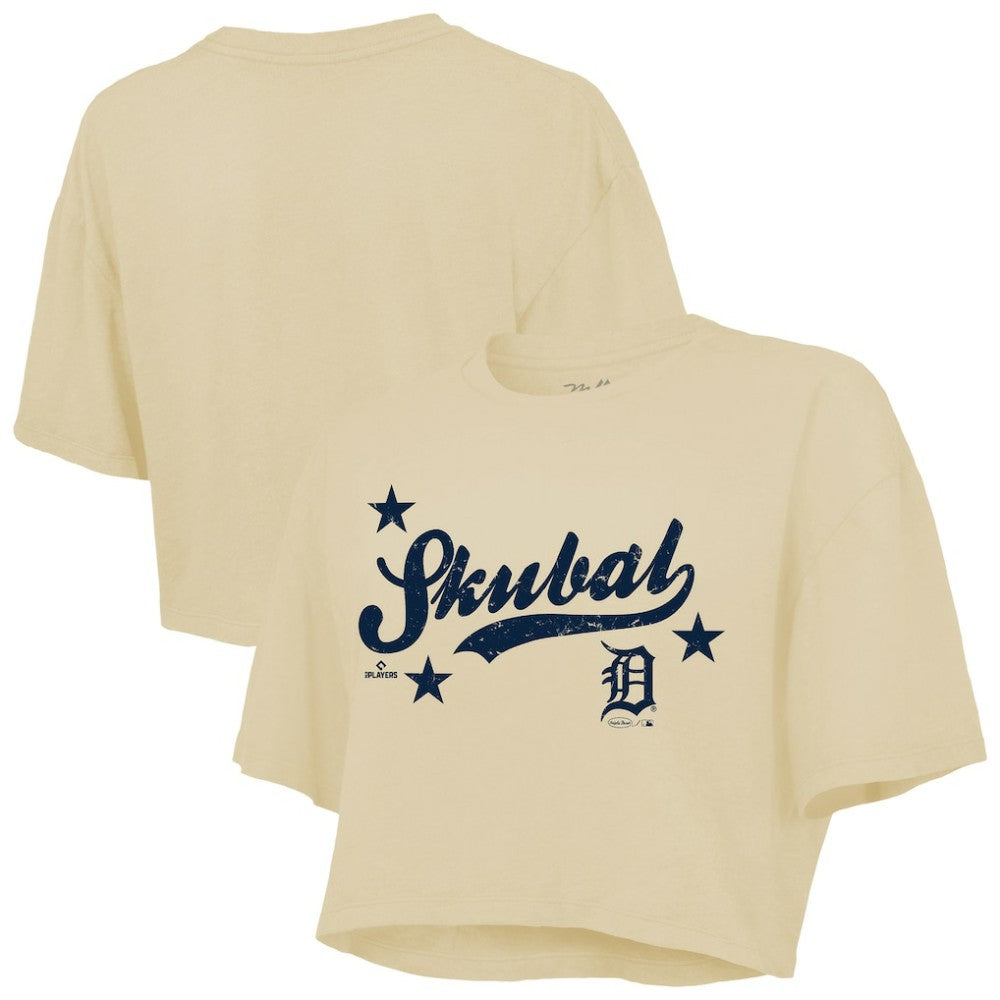 Tarik Skubal Detroit Tigers Majestic Threads Women's Boxy Crop Top - Cream - MLB Discount