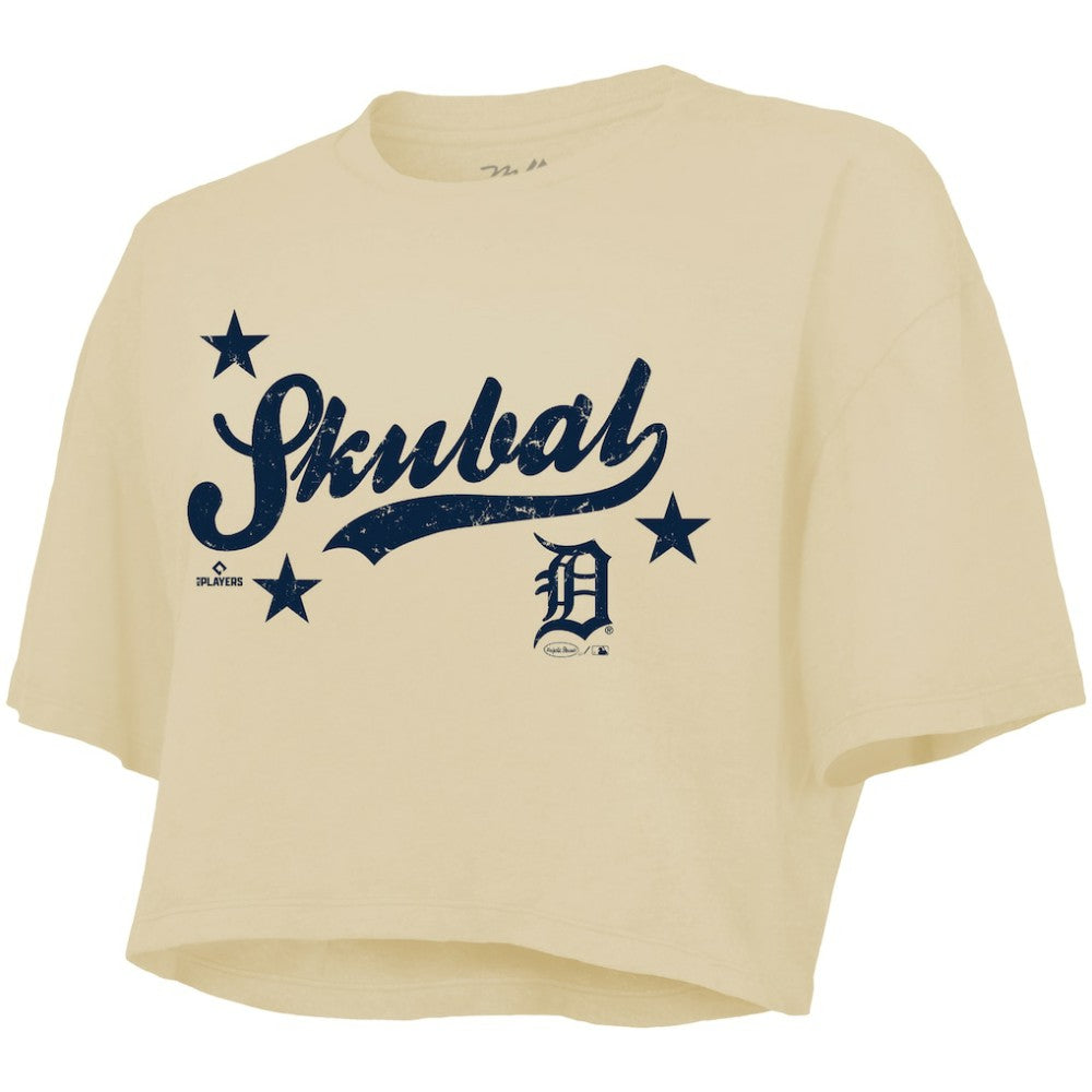 Tarik Skubal Detroit Tigers Majestic Threads Women's Boxy Crop Top - Cream - MLB Discount