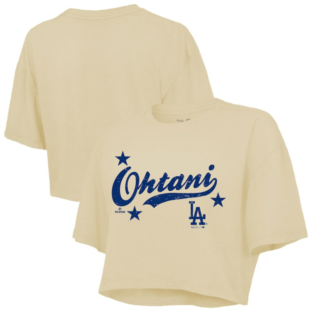 Shohei Ohtani Los Angeles Dodgers Majestic Threads Women's Boxy Crop Top - Cream - MLB Online