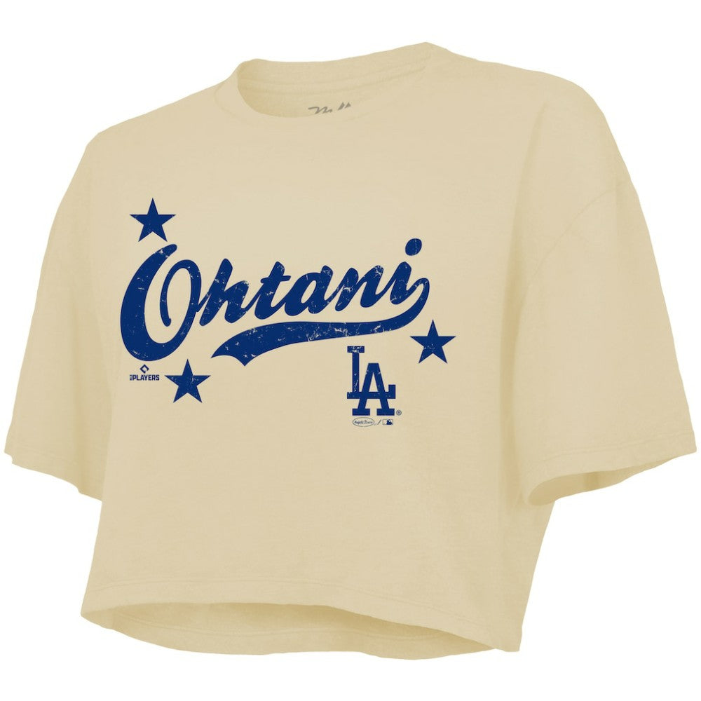 Shohei Ohtani Los Angeles Dodgers Majestic Threads Women's Boxy Crop Top - Cream - MLB Online