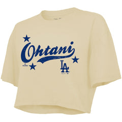 Shohei Ohtani Los Angeles Dodgers Majestic Threads Women's Boxy Crop Top - Cream - MLB Online