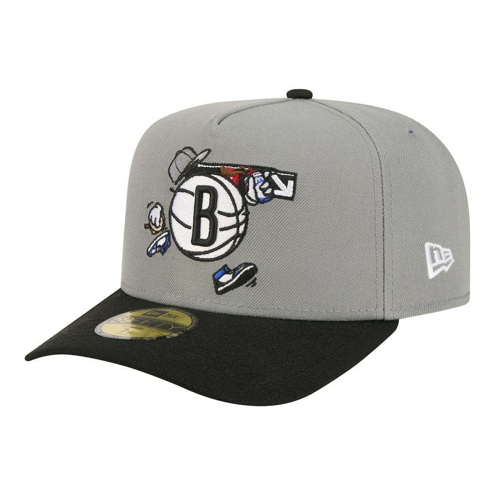 Brooklyn Nets Injection Cartoon Logo A-Frame 59FIFTY Fitted Hat Gray | New Era outlet