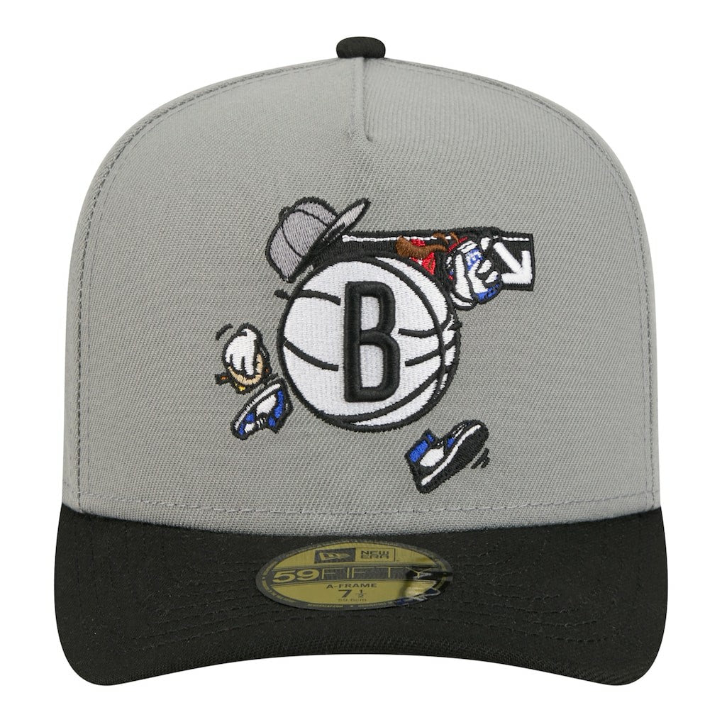 Brooklyn Nets Injection Cartoon Logo A-Frame 59FIFTY Fitted Hat Gray | New Era outlet