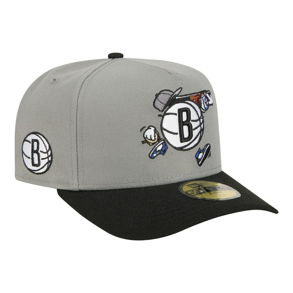 Brooklyn Nets Injection Cartoon Logo A-Frame 59FIFTY Fitted Hat Gray | New Era outlet