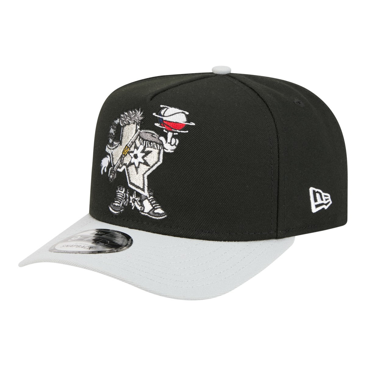 San Antonio Spurs Injection Cartoon Logo A-Frame 9FIFTY Adjustable Hat Black | New Era Near Me