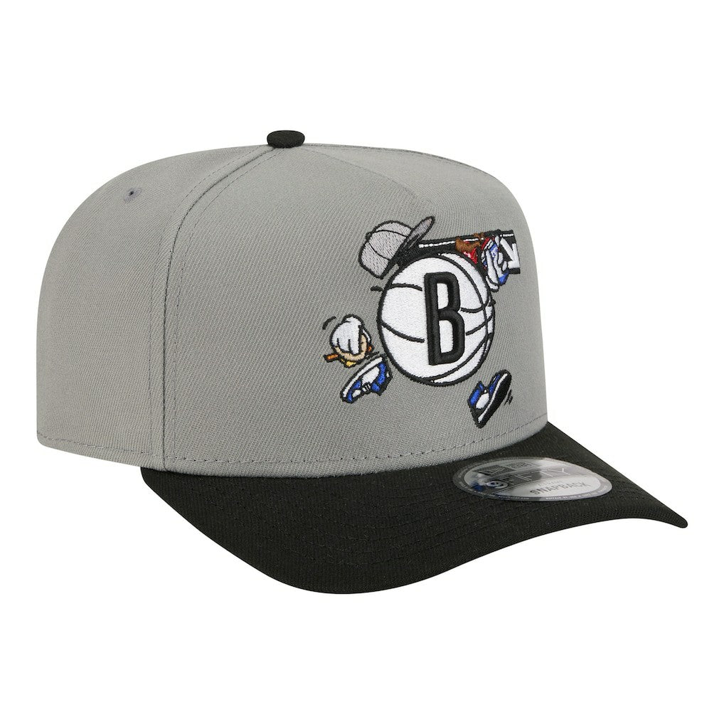Brooklyn Nets Injection Cartoon Logo A-Frame 9FIFTY Adjustable Hat Gray | New Era