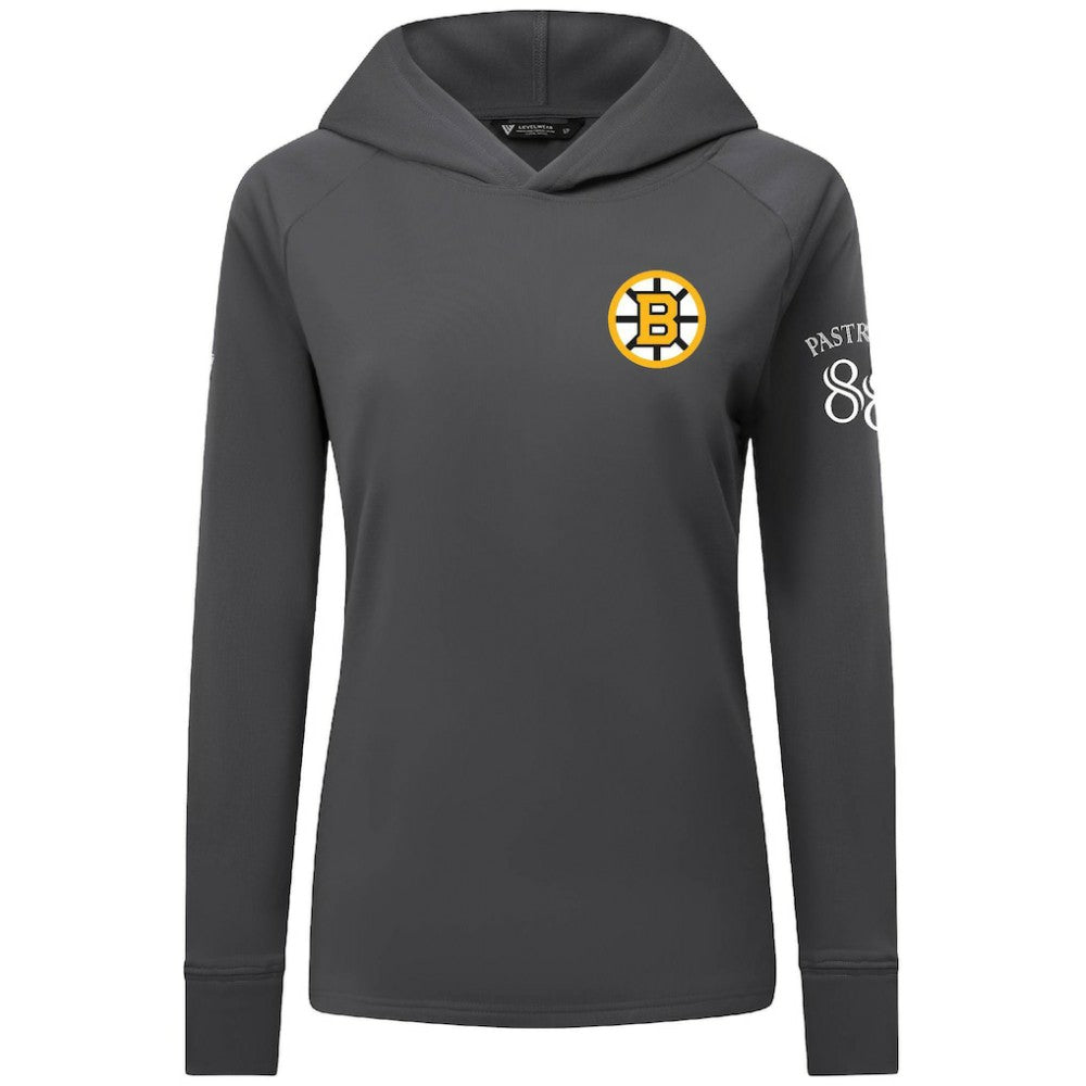 David Pastrnak Boston Bruins Levelwear Women's Impression Name & Number Raglan Hoodie - Charcoal - NHL 203294813