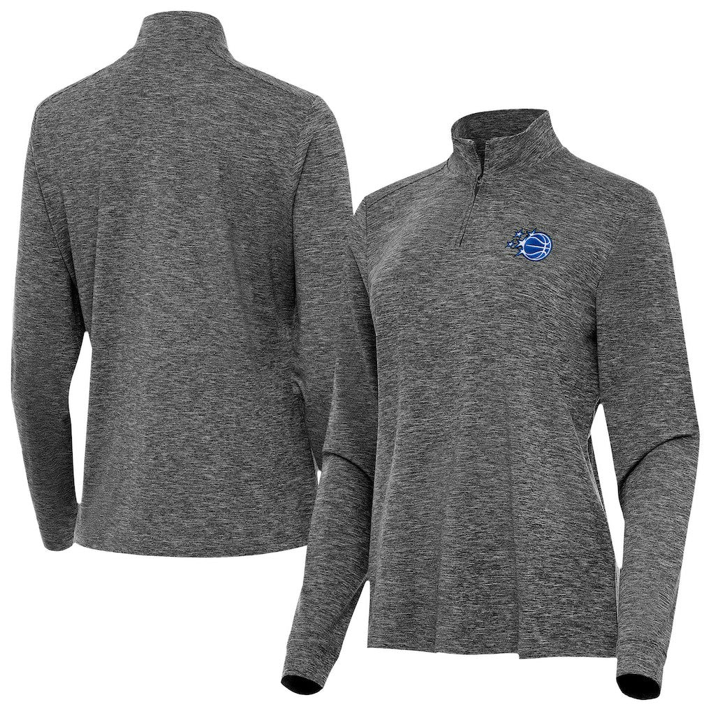 Orlando Magic Antigua Women's New Logo Mentor Long Sleeve Quarter-Zip Mock Polo Heather Black