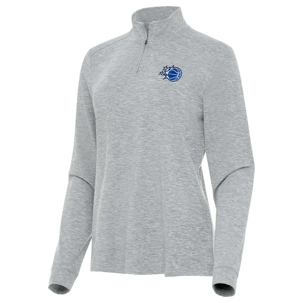 Orlando Magic Antigua Women's New Logo Mentor Long Sleeve Quarter-Zip Mock Polo Heather Gray