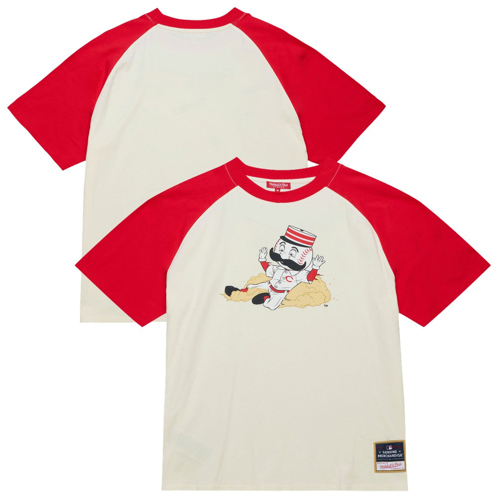 Cincinnati Reds Mitchell & Ness Women's Boyfriend Raglan T-Shirt - Cream - Mitchell & Ness on Sale