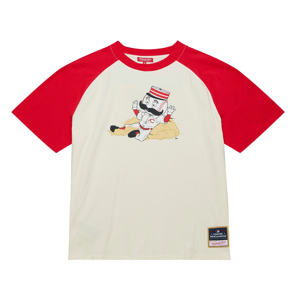 Cincinnati Reds Mitchell & Ness Women's Boyfriend Raglan T-Shirt - Cream - Mitchell & Ness on Sale