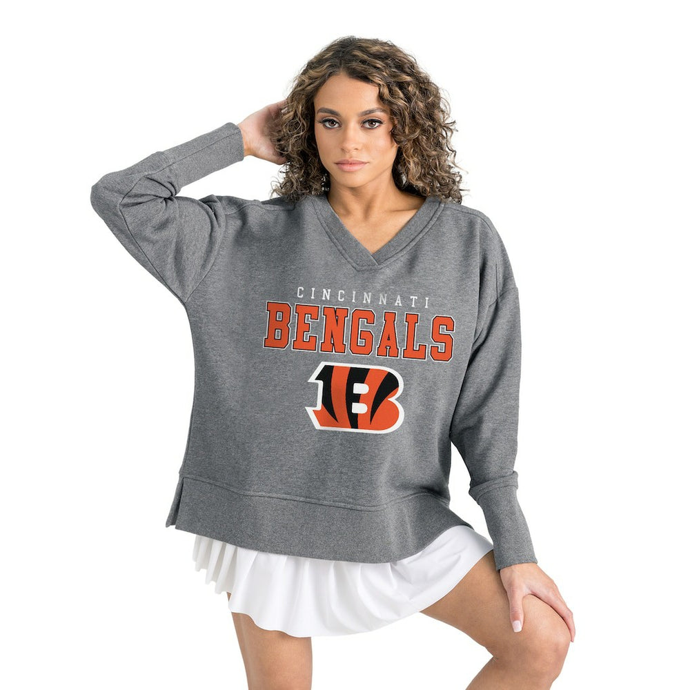 Cincinnati Bengals Gameday Couture Women's French Terry V-Neck Pullover Sweatshirt Gray