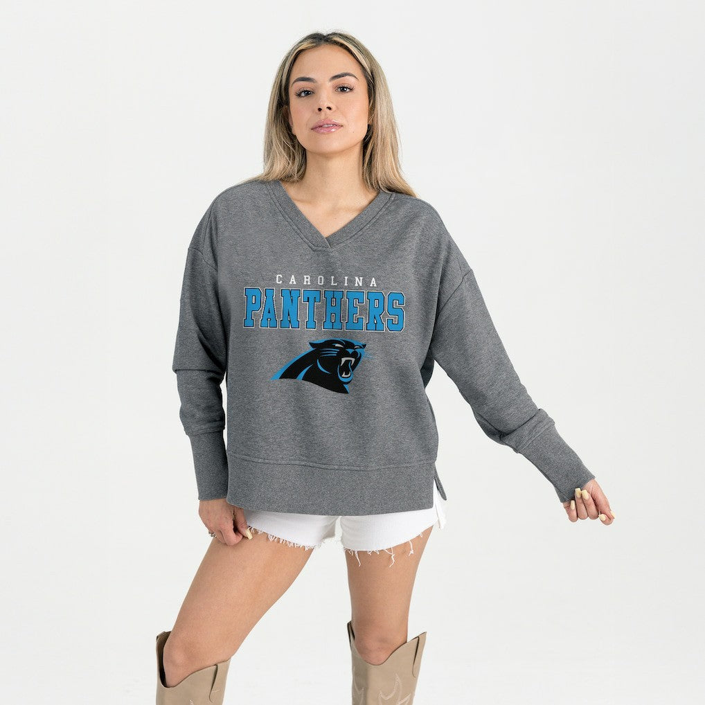 Carolina Panthers Gameday Couture Women's French Terry V-Neck Pullover Sweatshirt Gray
