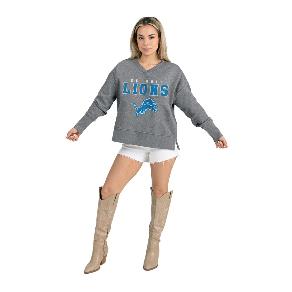 Detroit Lions Gameday Couture Women's French Terry V-Neck Pullover Sweatshirt Gray