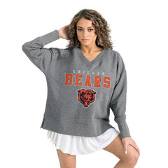 Chicago Bears Gameday Couture Women's French Terry V-Neck Pullover Sweatshirt Gray