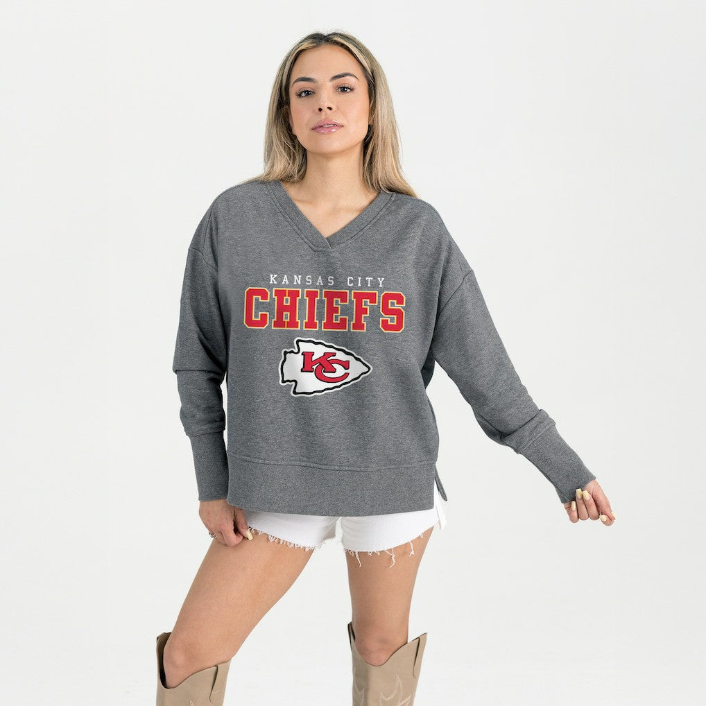 Kansas City Chiefs Gameday Couture Women's French Terry V-Neck Pullover Sweatshirt Gray