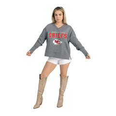Kansas City Chiefs Gameday Couture Women's French Terry V-Neck Pullover Sweatshirt Gray