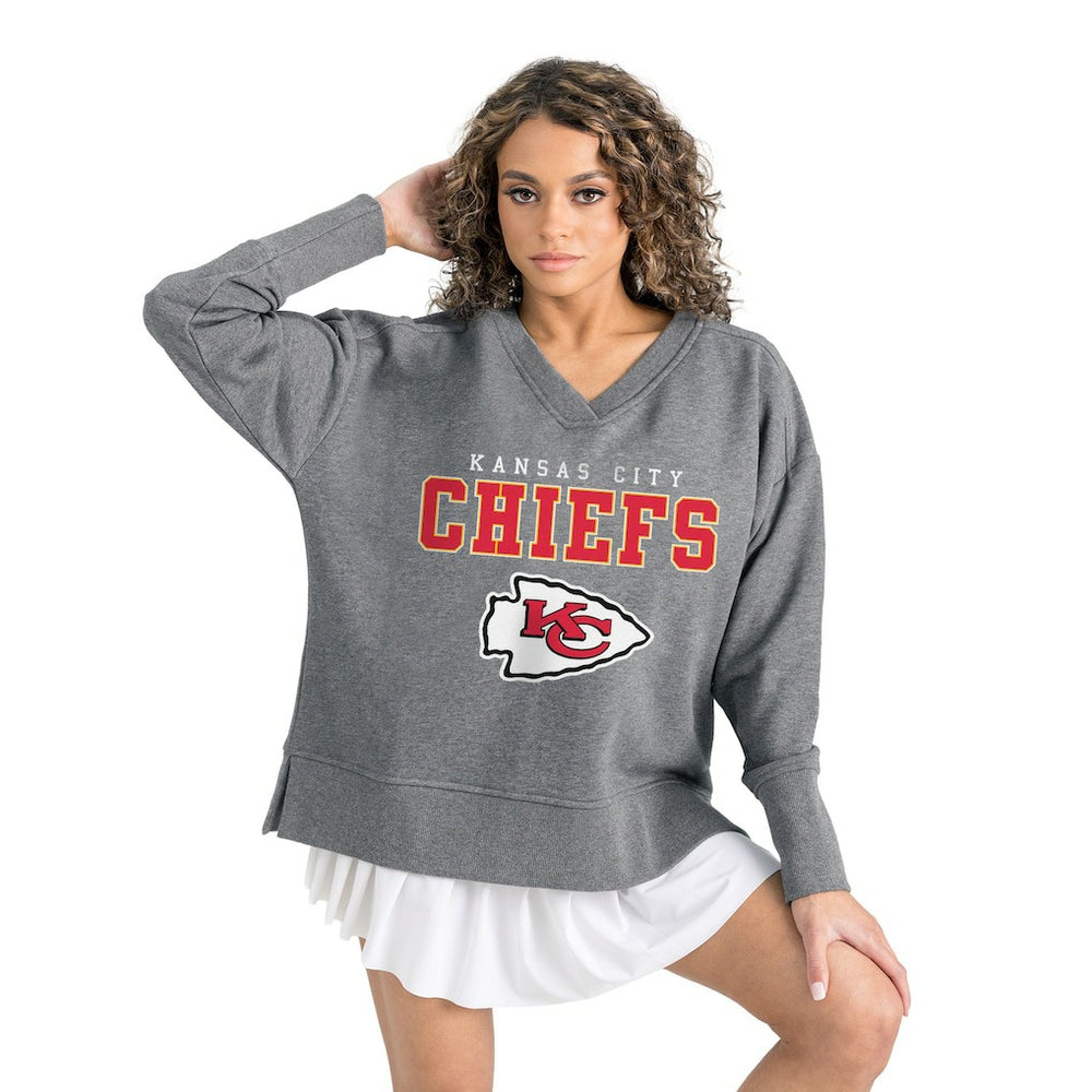 Kansas City Chiefs Gameday Couture Women's French Terry V-Neck Pullover Sweatshirt Gray
