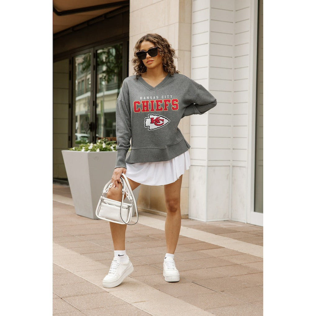 Kansas City Chiefs Gameday Couture Women's French Terry V-Neck Pullover Sweatshirt Gray