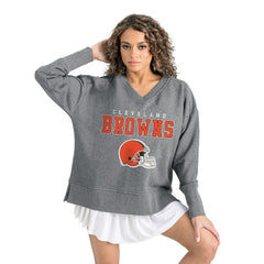Cleveland Browns Gameday Couture Women's French Terry V-Neck Pullover Sweatshirt Gray