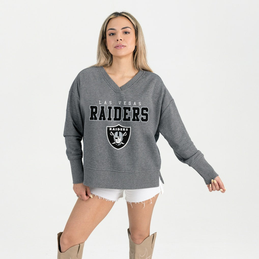 Las Vegas Raiders Gameday Couture Women's French Terry V-Neck Pullover Sweatshirt Gray