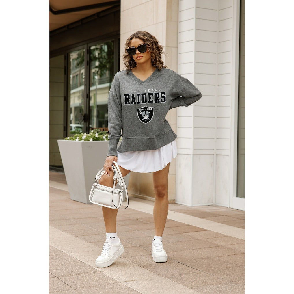 Las Vegas Raiders Gameday Couture Women's French Terry V-Neck Pullover Sweatshirt Gray