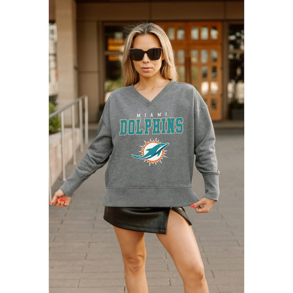 Miami Dolphins Gameday Couture Women's French Terry V-Neck Pullover Sweatshirt Gray