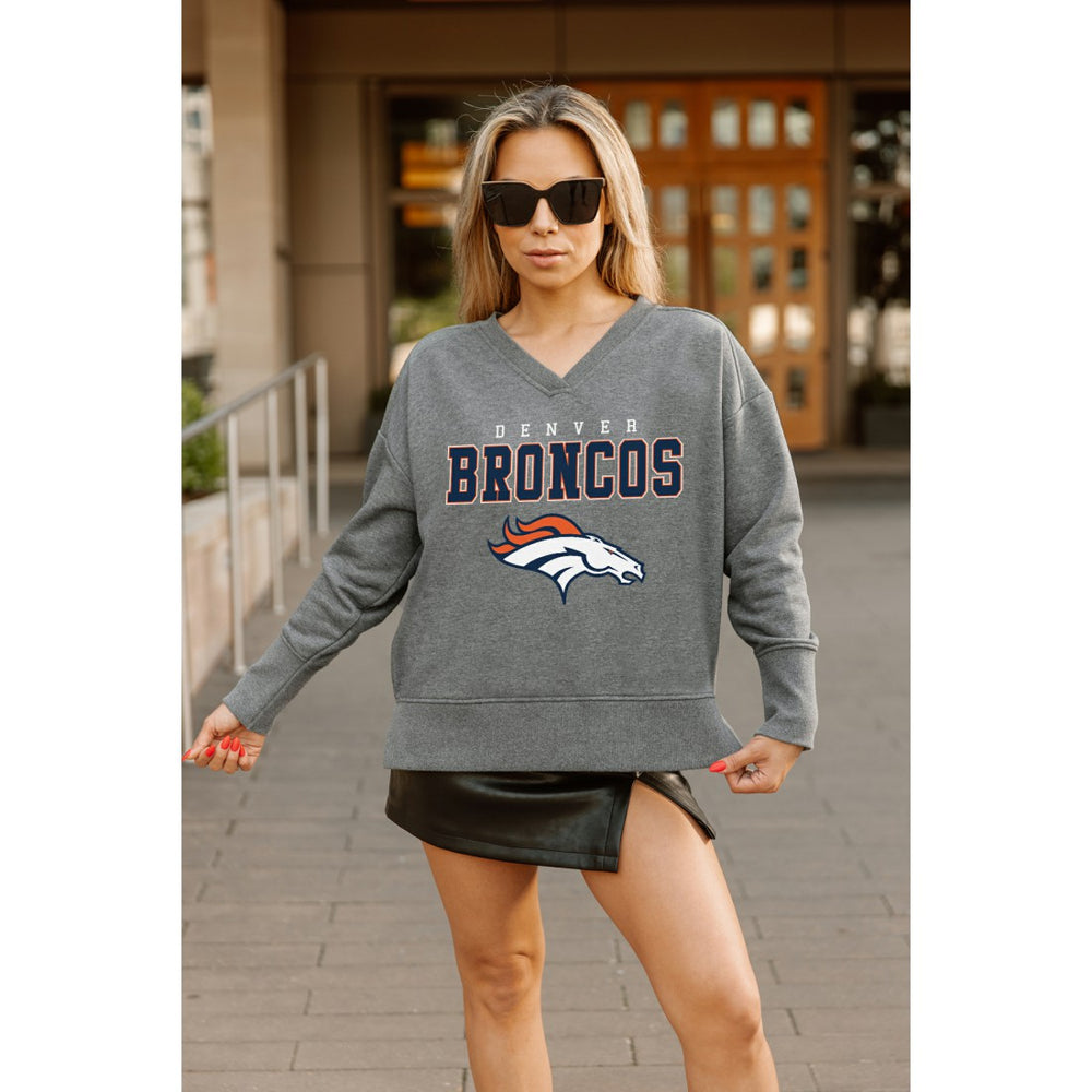 Denver Broncos Gameday Couture Women's French Terry V-Neck Pullover Sweatshirt Gray