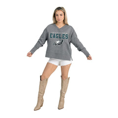 Philadelphia Eagles Gameday Couture Women's French Terry V-Neck Pullover Sweatshirt Gray