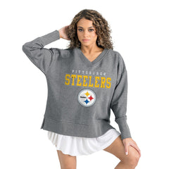 Pittsburgh Steelers Gameday Couture Women's French Terry V-Neck Pullover Sweatshirt Gray