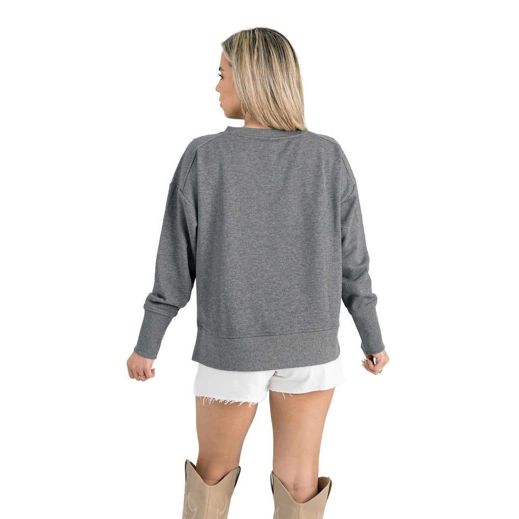 New Orleans Saints Gameday Couture Women's French Terry V-Neck Pullover Sweatshirt Gray
