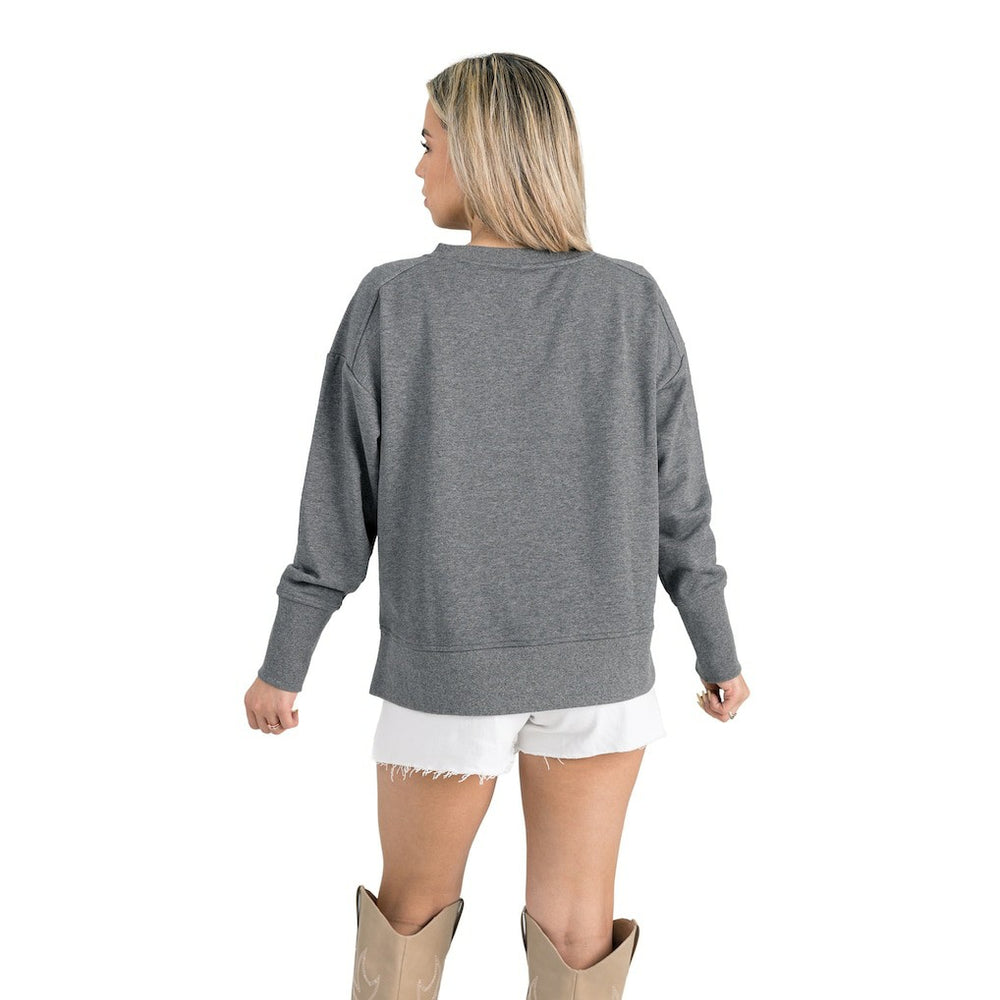 New Orleans Saints Gameday Couture Women's French Terry V-Neck Pullover Sweatshirt Gray