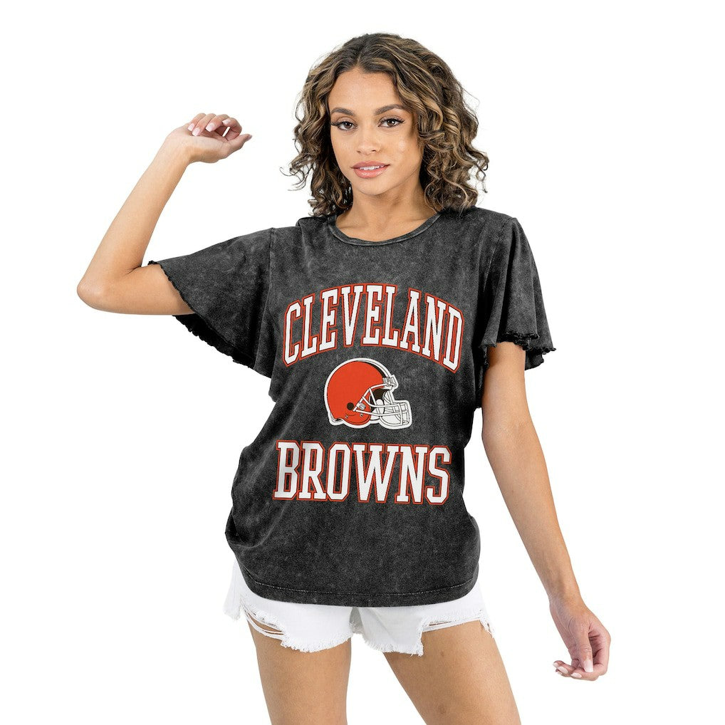 Cleveland Browns Gameday Couture Women's Relaxed Flutter Sleeve T-Shirt Black