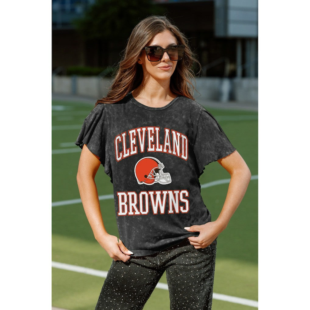 Cleveland Browns Gameday Couture Women's Relaxed Flutter Sleeve T-Shirt Black