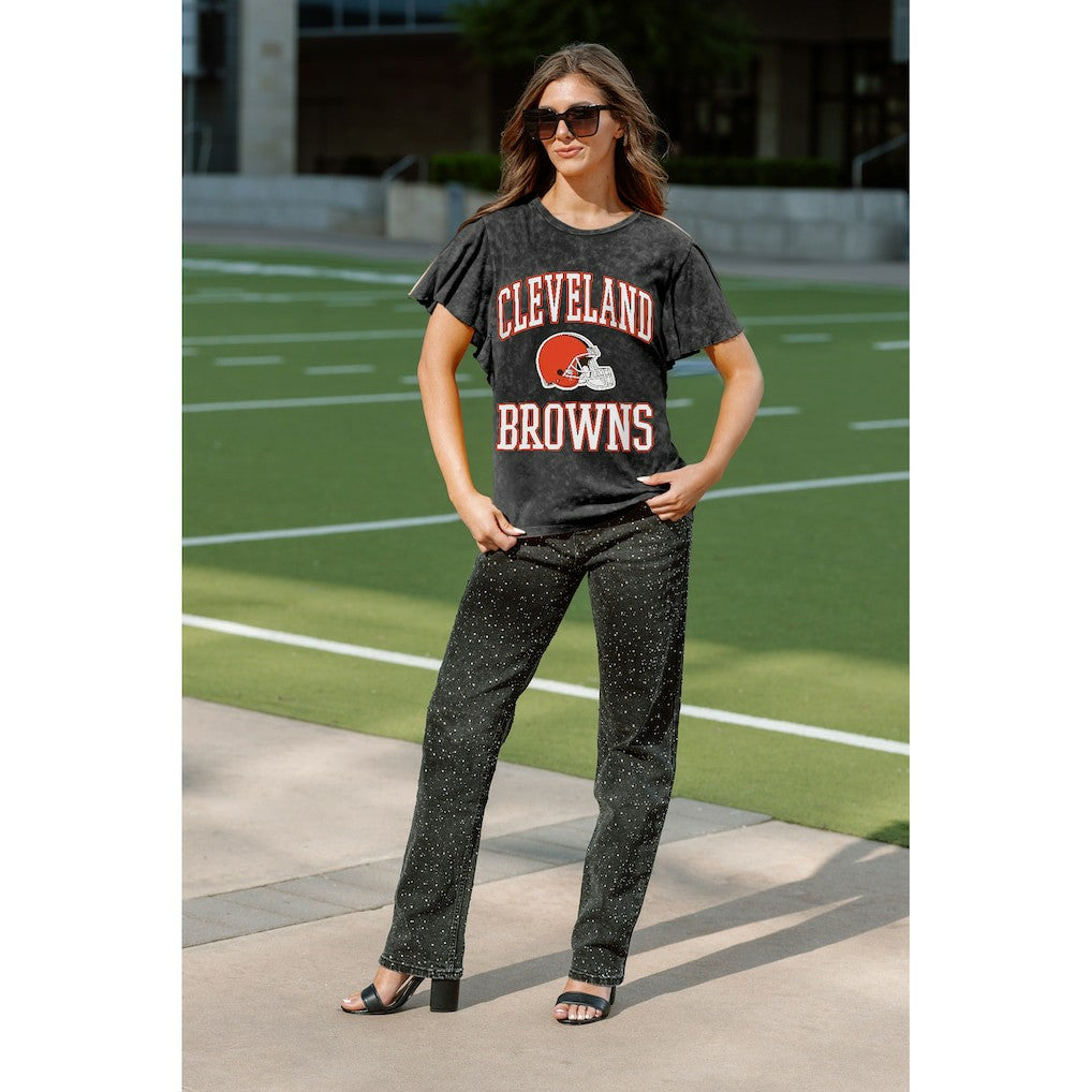 Cleveland Browns Gameday Couture Women's Relaxed Flutter Sleeve T-Shirt Black