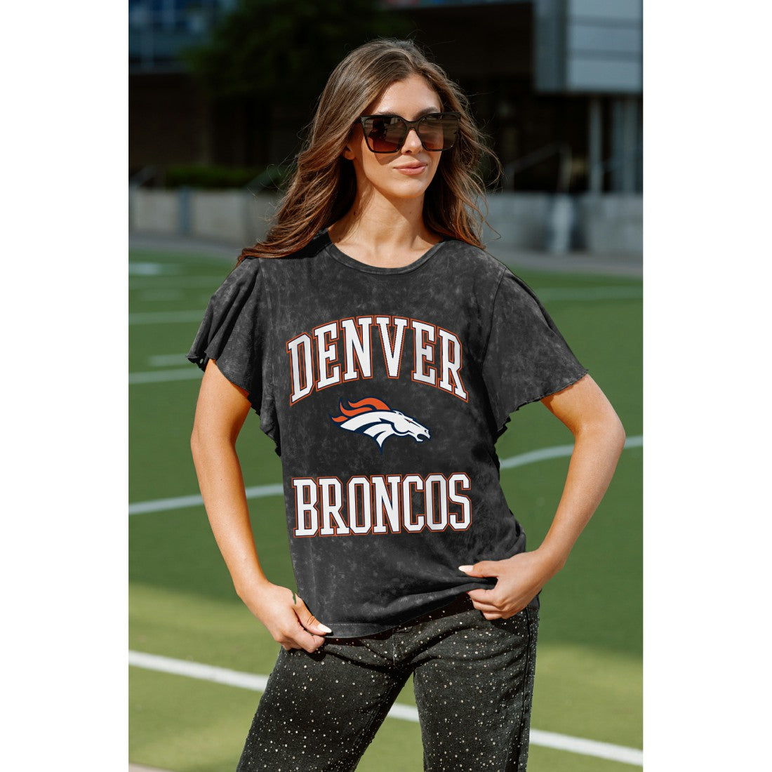 Denver Broncos Gameday Couture Women's Relaxed Flutter Sleeve T-Shirt Black