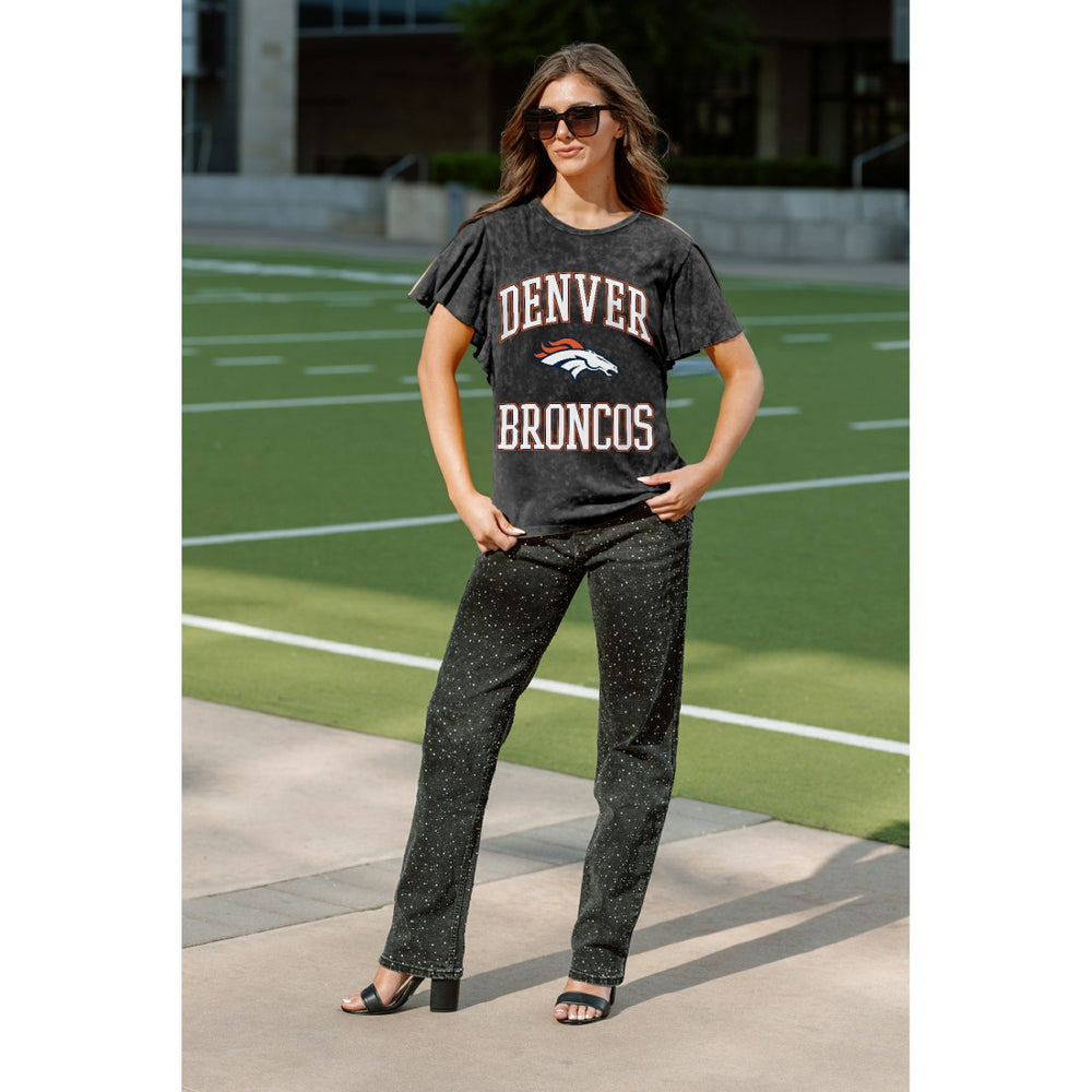 Denver Broncos Gameday Couture Women's Relaxed Flutter Sleeve T-Shirt Black
