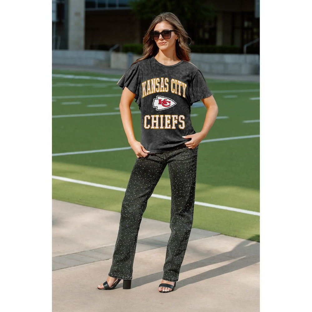 Kansas City Chiefs Gameday Couture Women's Relaxed Flutter Sleeve T-Shirt Black