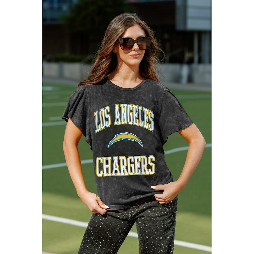 Los Angeles Chargers Gameday Couture Women's Relaxed Flutter Sleeve T-Shirt Black