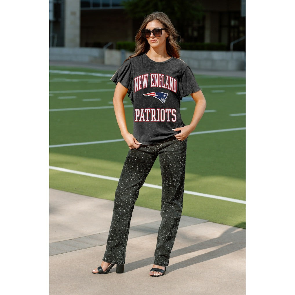 New England Patriots Gameday Couture Women's Relaxed Flutter Sleeve T-Shirt Black