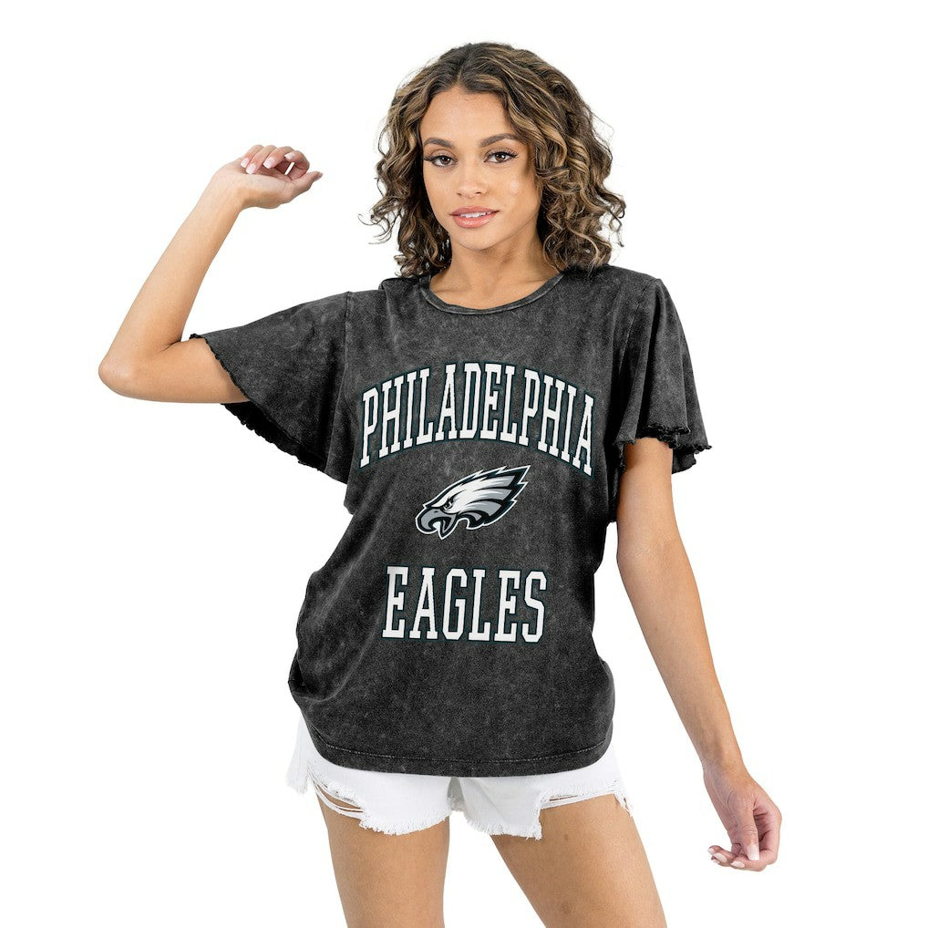 Philadelphia Eagles Gameday Couture Women's Relaxed Flutter Sleeve T-Shirt Black