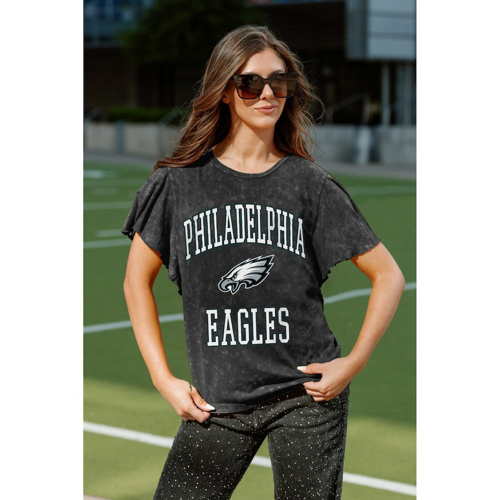 Philadelphia Eagles Gameday Couture Women's Relaxed Flutter Sleeve T-Shirt Black
